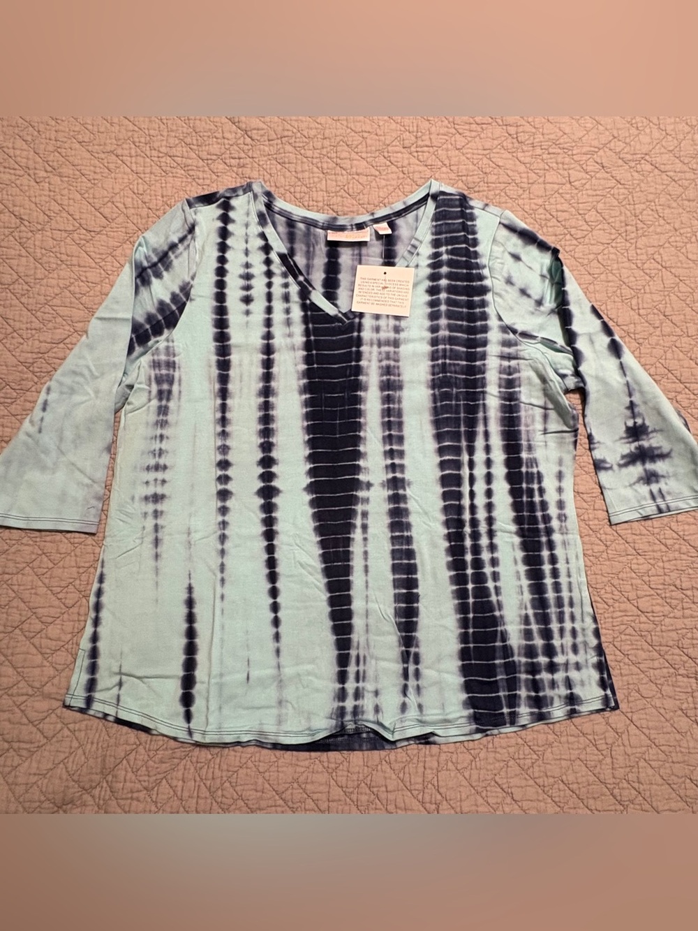 Belle by Kim Gravel TripleLuxe Knit Tie-Dye V-Neck Top Blue Large Hippie Boho